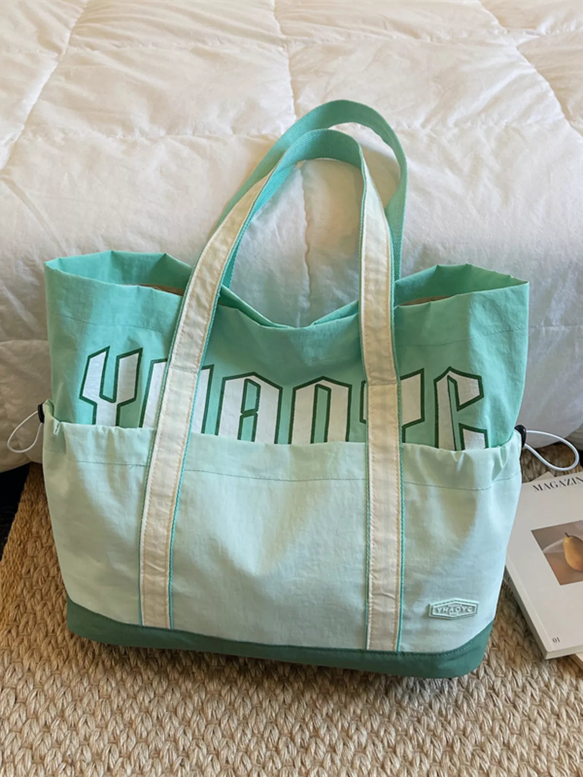 Drawstring Letter Shoulder Bag