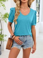 Ruffled Solid Color Short Sleeve T-Shirt