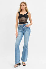 RISEN Full Size Tummy Control Elastic Band High Rise Flare Jeans Plus Size - Ladyez
