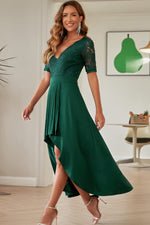Lace Cutout V-Neck Short Sleeve Dress - Ladyez