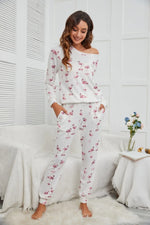 Flamingo Long Sleeve Top and Pants Lounge Set - Ladyez
