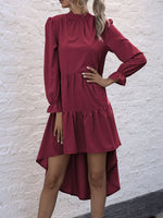High-Low Flounce Sleeve Dress