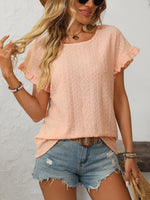 Mandy Eyelet Round Neck Short Sleeve Top - Ladyez