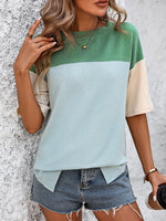 Mandy Color Block Round Neck Half Sleeve T-Shirt - Ladyez