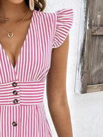 Striped Button Front Cap Sleeve Dress