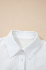 Crinkled Texture Lantern Sleeve Button Down Loose Shirt