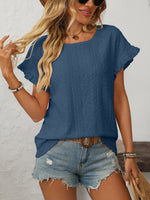 Mandy Eyelet Round Neck Short Sleeve Top - Ladyez