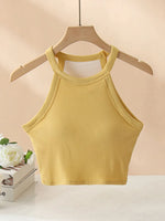 Ribbed Grecian Neck Cropped Tank with Chest Pads