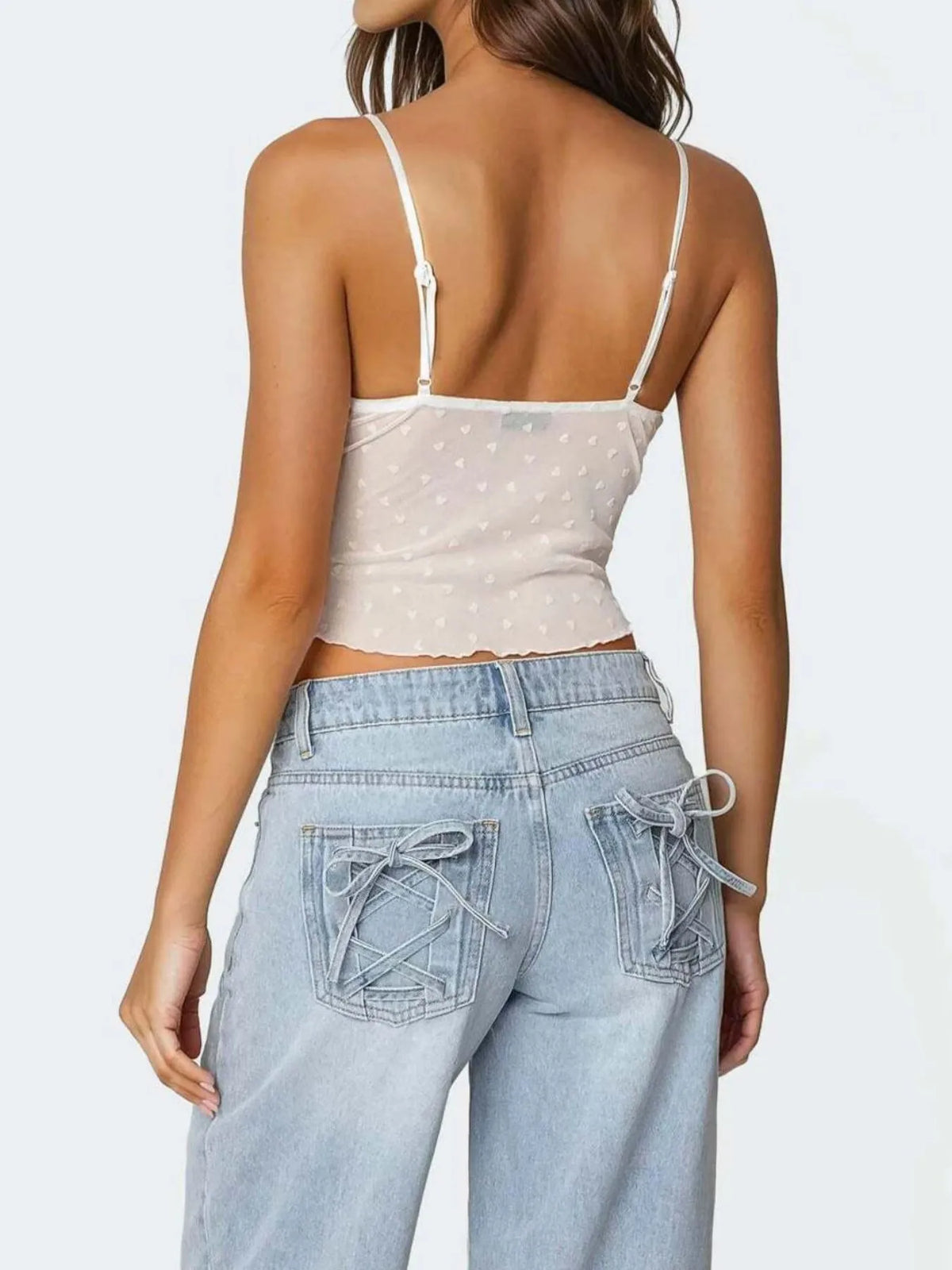 Ruffle Trim Swiss Dot Cami Top - Ladyez