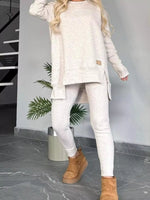 Full Size Slit Round Neck Top and Pants Set Plus Size