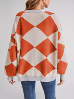 Diamond Pattern Button-Up Knit Cardigan