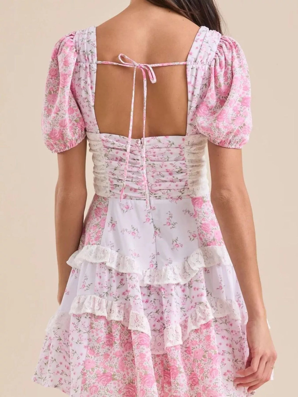 Floral Puff Sleeve Tiered Mini Dress
