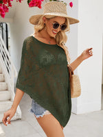 Openwork Boat Neck Shawl Cover Up - Ladyez