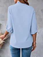 Ruffled V-Neck Short Sleeve Blouse - Ladyez