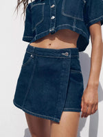 Button Up Short Sleeve Top and Skort Denim Set