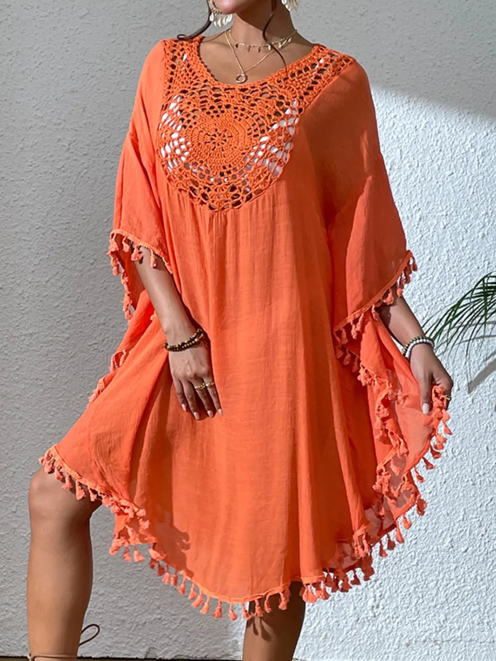 Tassel Cutout Scoop Neck Cover-Up Dress - Ladyez