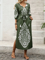 Side Slit Printed Tie Neck Dress