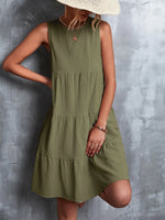 Tiered Round Neck Sleeveless Mini Tank Dress - Ladyez