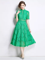 Full Size Lace Short Sleeve Midi Dress Plus Size