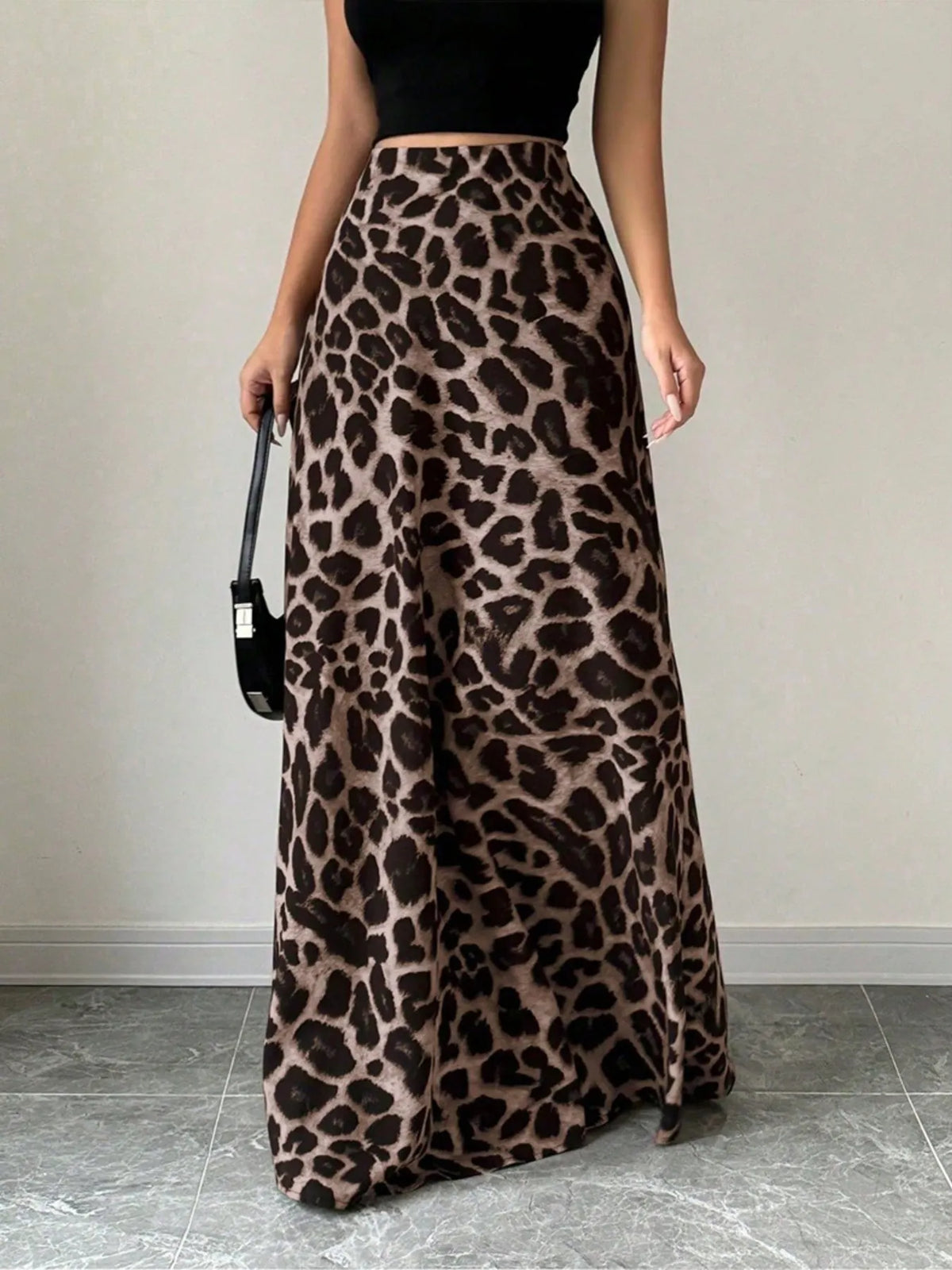 Leopard Print High-Waisted Maxi Skirt - Ladyez