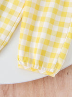 Children's Ribbed Tank Top and Plaid Pants Set with Bows