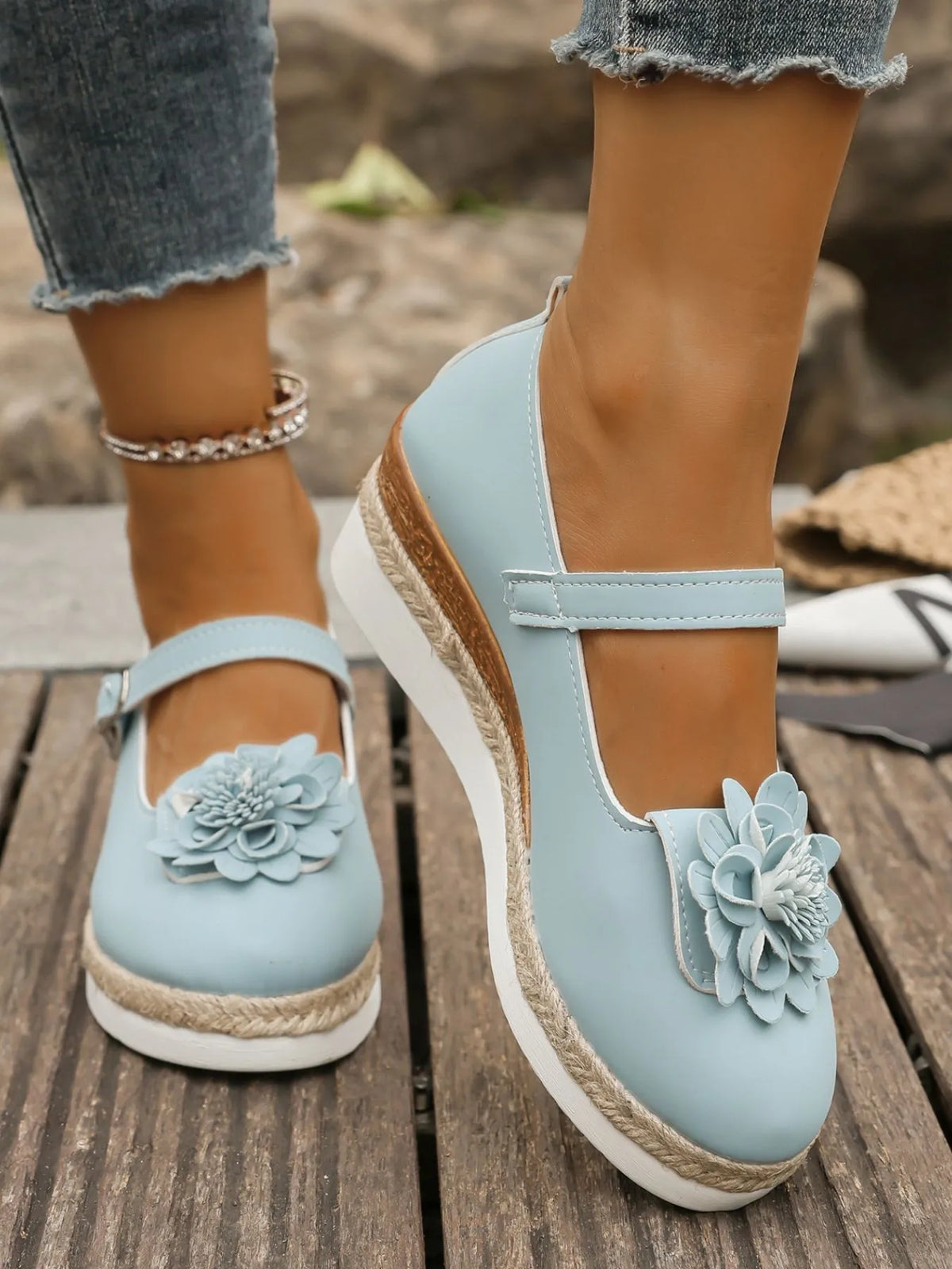 Flower Embellished Mary Jane Loafers