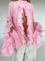 Ruffle Trim Flounce Sleeve Blouse