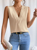 V-Neck Pleated Sleeveless Cami Tank Top - Ladyez