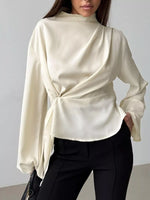 Ruched Mock Neck Long Sleeve Blosue