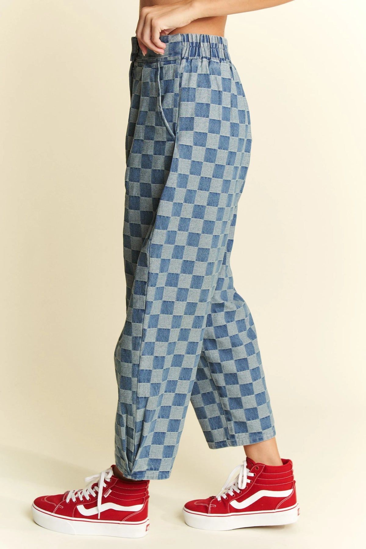 Jade By Jane Plus Size Pleated Checkered High Waist Barrel Pants - Ladyez
