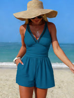 V-Neck One-Piece Swimsuit with Pockets