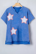 Patriot Star Patched Notched Neck Mineral Washed Tee