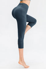 Wide Waistband Cropped Active Leggings with Pockets - Ladyez