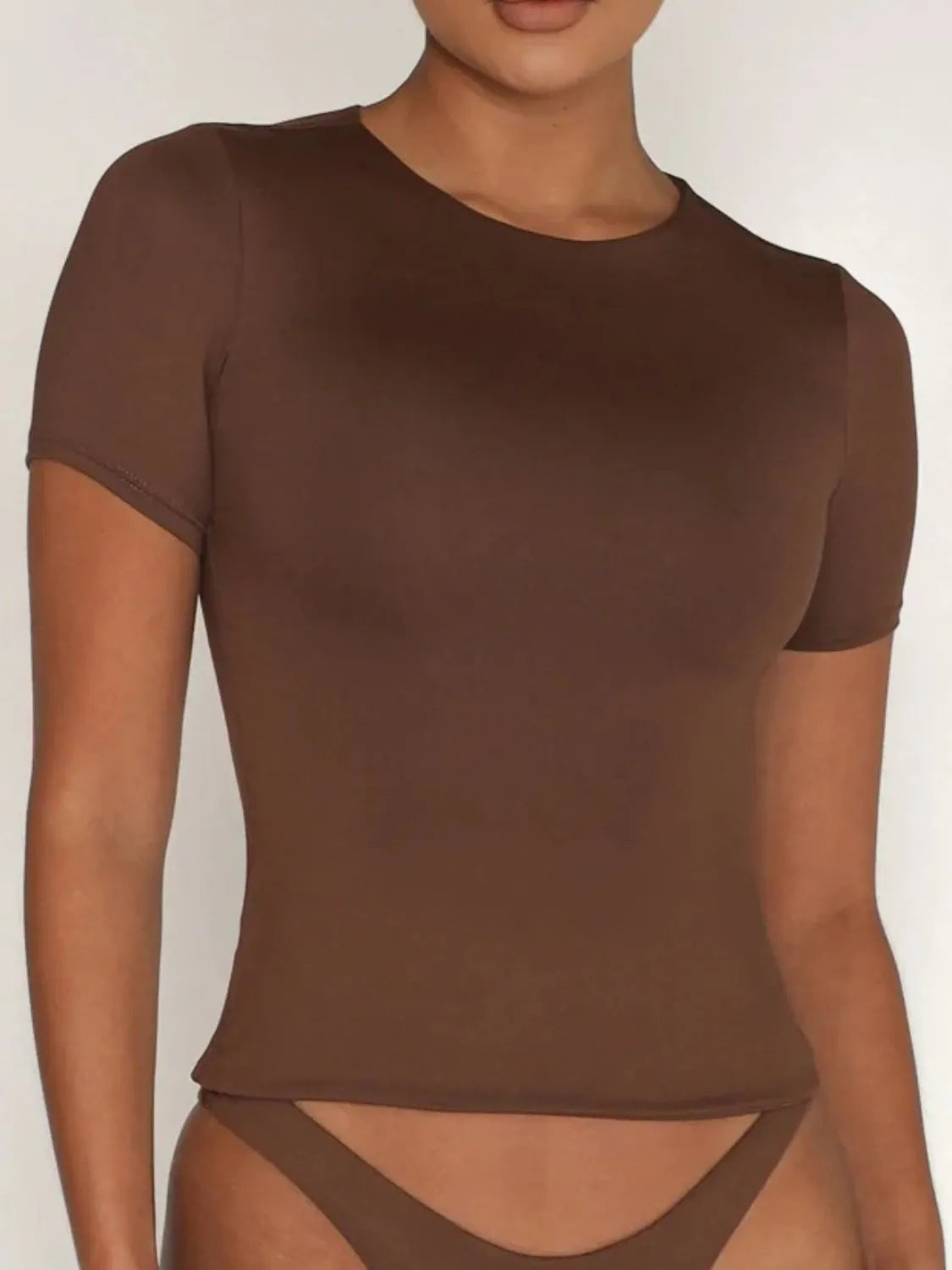 Round Neck Short Sleeve Swim Top - Ladyez