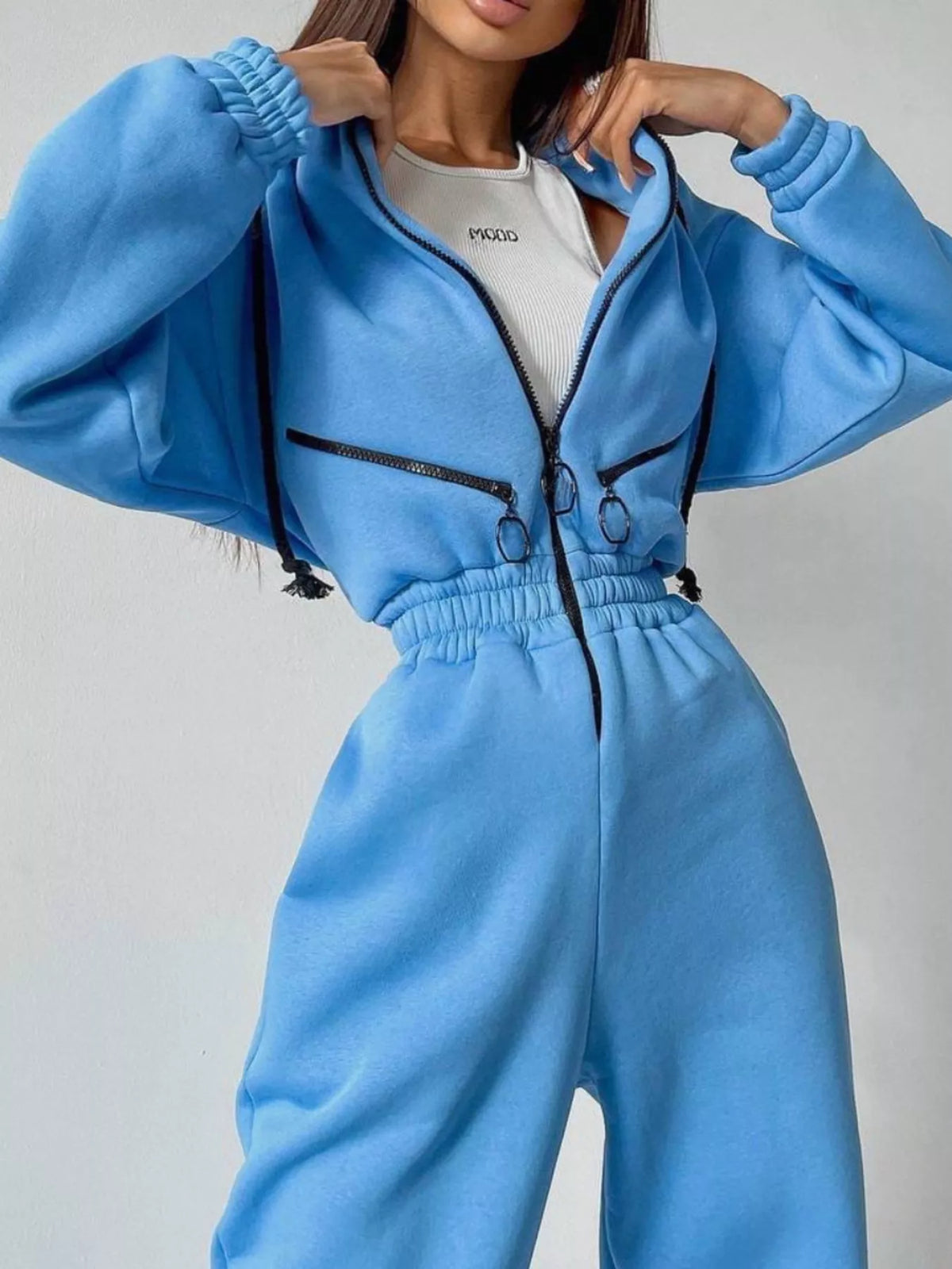 Zip Front Dropped Shoulder Jumpsuit