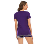 Striped Short Sleeve Top and Shorts Lounge Set - Ladyez