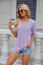 Texture Square Neck Half Sleeve Blouse