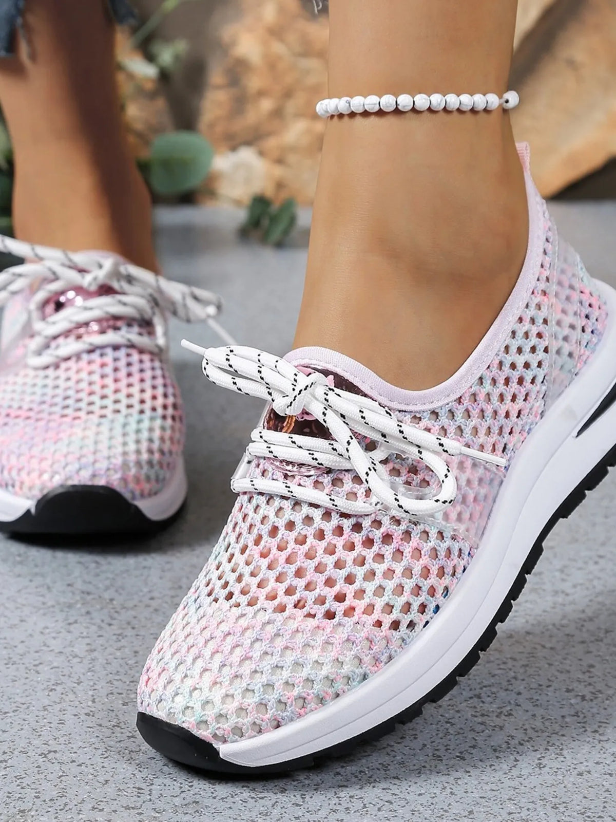 Mesh Breathable Lace Up Athletic - Ladyez