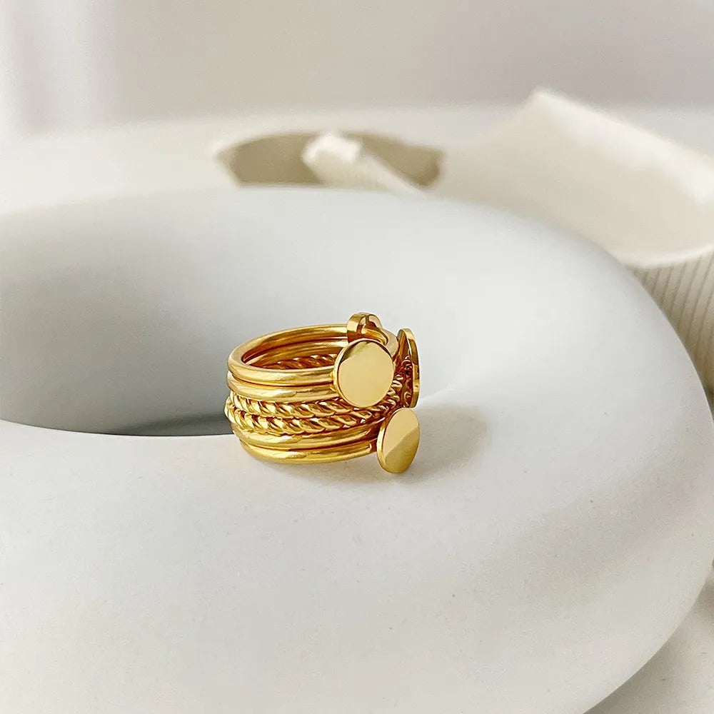 18K Gold-Plated Stainless Steel Wide Band Ring - Ladyez