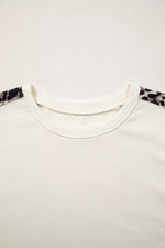 Leopard Block Patchwork Uneven Hem Short Sleeve Top