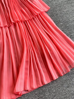 Pleated Layered Spaghetti Strap Midi Dress