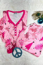 Printed V-Neck Long Sleeve Top and Pants Lounge Set - Ladyez