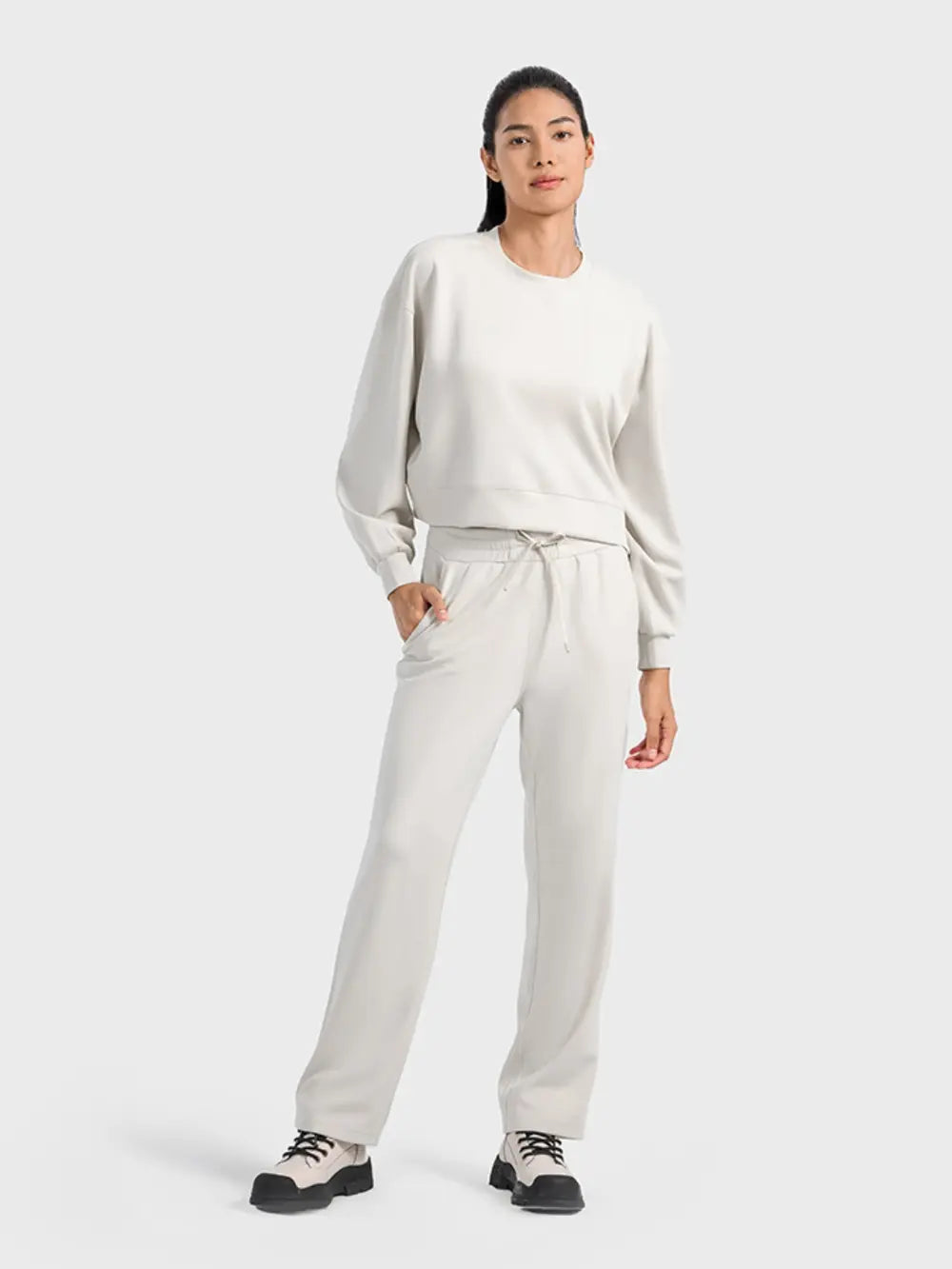 Millennia Round Neck Drop Shoulder Sports Top - Ladyez