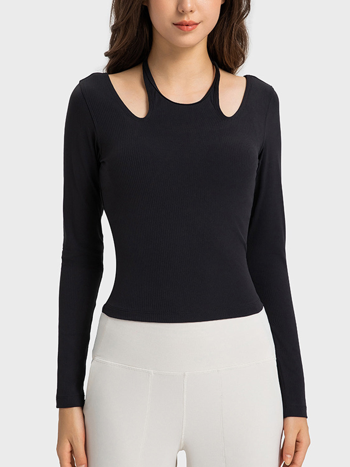 Millennia Halter Neck Long Sleeve Sporty Top - Ladyez