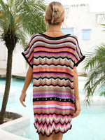 Angel Wings Rainbow Stripe Scalloped V-Neck Cover-Up Dress - Ladyez