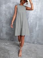 Tiered Round Neck Sleeveless Mini Tank Dress - Ladyez