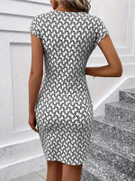 Printed Round Neck Cap Sleeve Dress - Ladyez