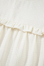 Solid Color Ruffle Trim Waffle Knit Blouse