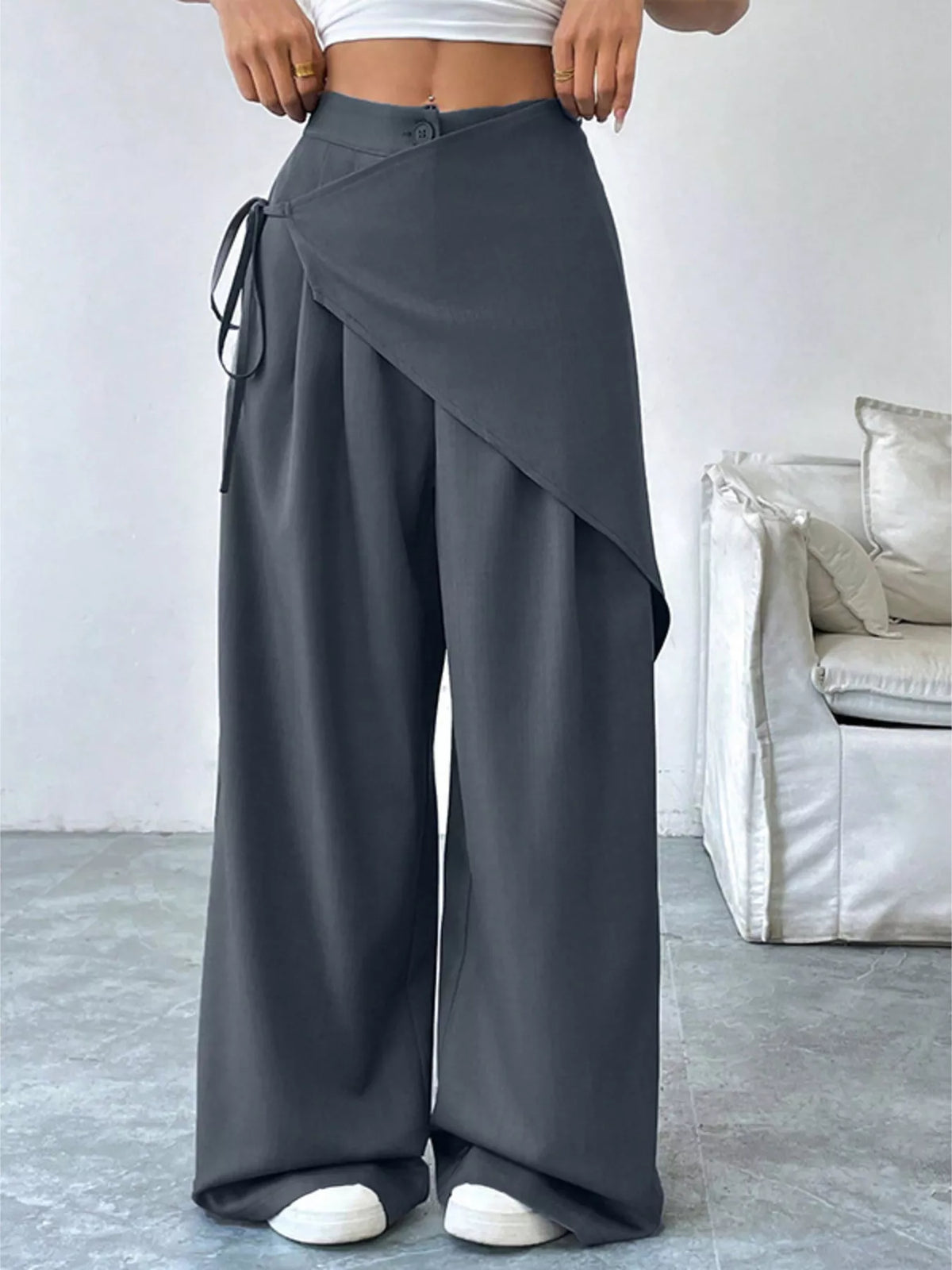 Asymmetrical Wrap Wide-Leg Pants