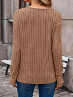 Ribbed V-Neck Long Sleeve Top